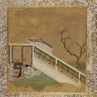 A Gendzsi monogatari 17. fejezetének ábrázolása a budapesti Gendzsi-albumból, feltételezhetően Szumijosi Gukei alkotása, 1670-1674 körül, festmény