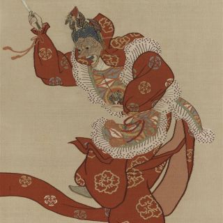 A Ranrjó-ó bugaku figurát ábrázoló textilkép, 1900 körül 