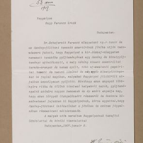 Acknowledgements of university president Ödön K. Jónás to Ferenc Hopp
