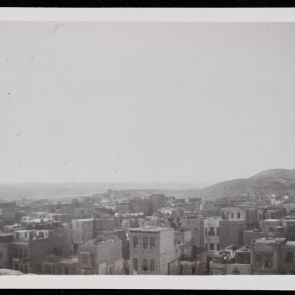 The cityscape with flat-roofed residential buildings