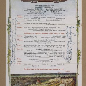 olded hotel menu printed for cerrspondace from New York, addressed by Ferenc Hopp and Jules Roth and sent to Aladár Félix