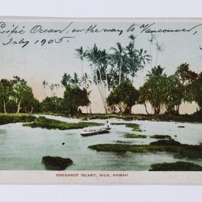 Ferenc Hopp's postcard to Aladár Félix from the Pacific Ocean, on his way to Vancouver