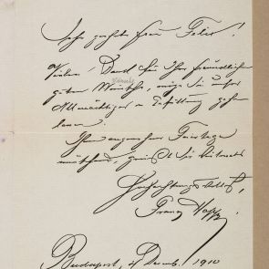 Ferenc Hopp's letter to Mrs Aladár Félix from Budapest