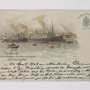 Ferenc Hopp's postcard to Henrik Jurány from aboard the steamship Deutschland