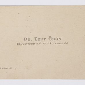 Business card: Dr. Ödön Téry, councilor of the Ministry of the Interior