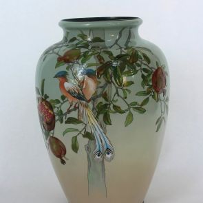 Large cloisonné vase decorated with peacock on a pomegranate branch