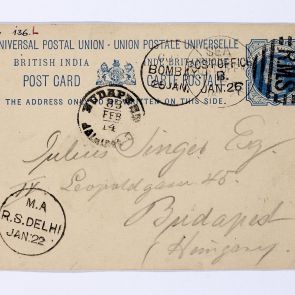 Ferenc Hopp's letter sent from his first round the world trip to Gyula Singer, from the train station of Delhi