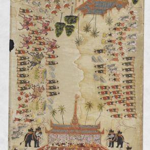 Brit csapatok a burmai udvarnál, textilkép