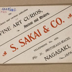 Reklámkártya japán és angol nyelven: S. Sakai & Co., régiségkereskedő, Nagasaki