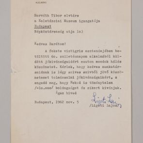 Lajos Ligeti's letter to Tibor Horváth from Budapest