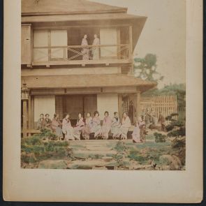 Emil Némethy's bequest: Ladies in beautiful dresses sitting in front of a house