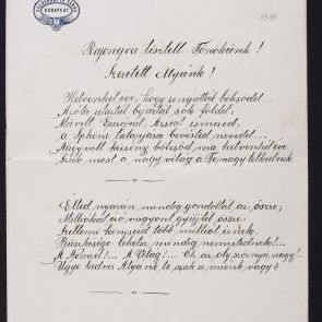 Laudatory poem of the Calderoni and Co. employees in honour of Ferenc Hopp. Written by Gyula Petrich