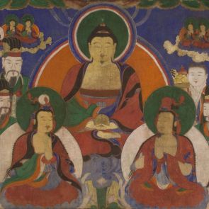Trinity of the Buddha Polaris with heavenly attendants (Chiseonggwang Yeorae Samjondo)