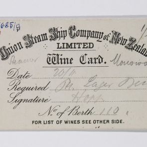 Beverage order form from a ship of Union Steam Ship Company of New Zealand