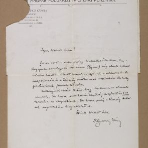Letter to Ferenc Hopp written by Károly Kogutowitz, vice-president of the Hungarian Geographical Society