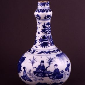 Bottle vase with scholars playing music