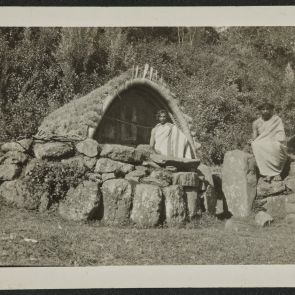 Temple hut in Toda and priests near Ooty (Udagamandalam)