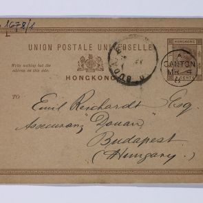 Card of Ferenc Hopp to Emil Reichhardt from Canton to Budapest