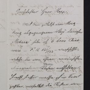 Letter of Josepf Haas, vice-consul of the Austro-Hungarian Monarchy in Shanghai, to Ferenc Hopp