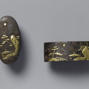 Fuchi decorated with waterside landscape (pine tree and pavilion)