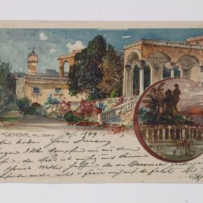 Ferenc Hopp's postcard to Henrik Jurány from Genoa