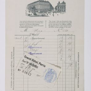 Invoice issued to Ferenc Hopp by Grand Hotel Paris