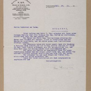 Notification letter of Kuhn and Komor Co. from Yokohama about the delivery of the purchased artifacts