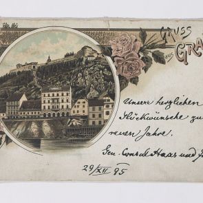Greeting card from Joseph Haas, vice-consul of the Austro-Hungarian Monarchy in Shanghai, to Ferenc Hopp from Graz