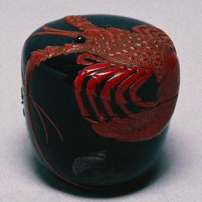 Black and red lacquer cylindrical box