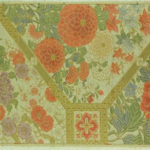 Japanese obi design sample with peony, chrysanthemum, ume and momiji