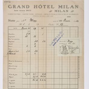 A Grand Hôtel Milan számlája Hopp Ferenc részére