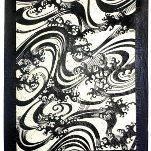 Katagami (textilfestő stencil) örvénylő víz mintával