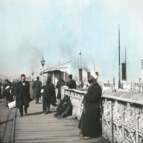 Constantinople. Beggars on Galata Bridge