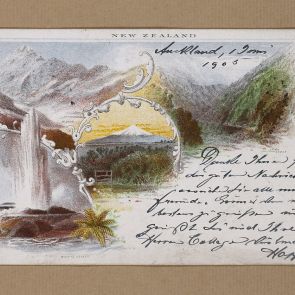 Ferenc Hopp's postcard to Aladár Félix from Auckland