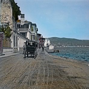 Road along the Bosphorus in Tarabya (Therapia), with Büyükdere in the background