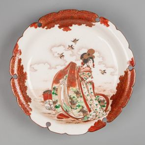Plate with 'bijin and sparrows' motif
