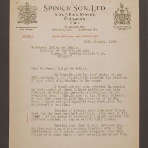 A Spink & Son Ltd. műkereskedő cég angol nyelvű levele Felvinczi Takács Zoltánnak