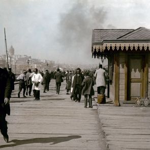 Constantinople. Customs officers on Galata Bridge