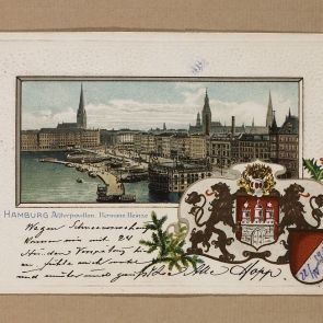 Ferenc Hopp's greeting card sent to Calderoni and Co. from Hamburg