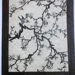 Katagami (textile stencil) with blooming cherry tree branches and birds motif