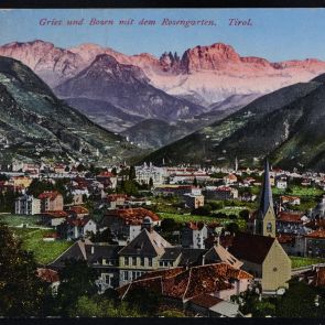 Dr. T. Wakimija angol nyelvű, színes képeslapja Felvinczi Takács Zoltánnak Tirolból (Bolzano/Bozen) Budapestre