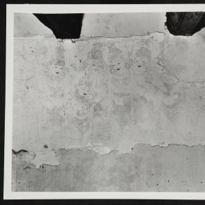 Black and white photo of a mural of Parvati's wedding