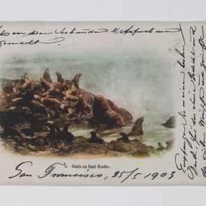 Ferenc Hopp's postcard to Gyula Petrich from San Francisco