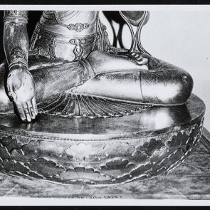 Lotus throne of the White Tara statue (attributed to Dzanabadzar) in the collection of the Museum of Fine Arts in Ulaanbaatar - black and white photo