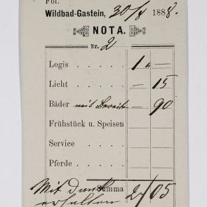 Invoice issued to Ferenc Hopp by Wildbad-Gastein