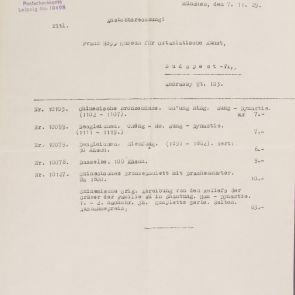 Price list issued in German (Ansichtsrechnung) to Zoltán Felvinczi Takács by the antiquarian Dr. Erich Junkelmann