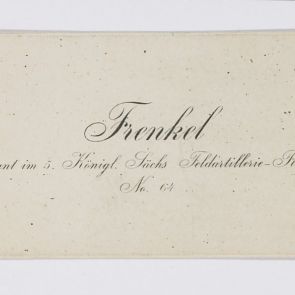 Business card: Frenkel, Leutnant im 5. Königl. Säcks Feldartillerie Regiment No. 64.