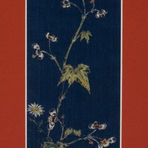 Fragment of women's clothes with peony, chrysanthemum and wild flower motifs