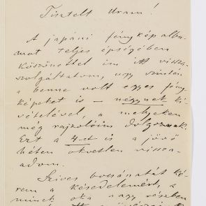Miklós Nagy's letter to Ferenc Hopp from Budapest, sent from the editorial office of the newspapers Vasárnapi Újság (Sunday News) and Politikai Újdonságok (Political News), with envelope