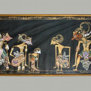 Festett textil kép wayang figurákkal